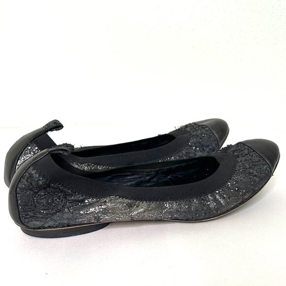 Chanel Stretch Spirit Cap Toe Flats in Dark Silver Size 8 38 - Picture 5 of 11